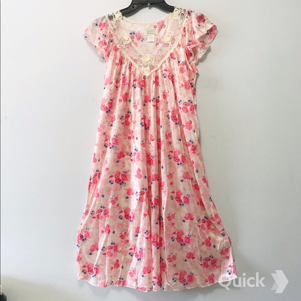 NWT Light Pink Floral Cap Sleeve Satin Nightgown